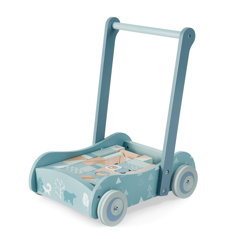 Bubble Wooden Baby Push Cart & Walker with 46 Building Blocks