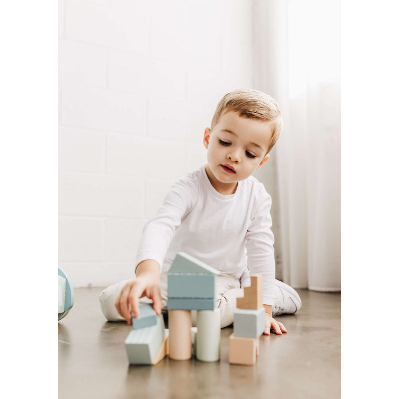 Bubble Wooden Baby Push Cart & Walker with 46 Building Blocks