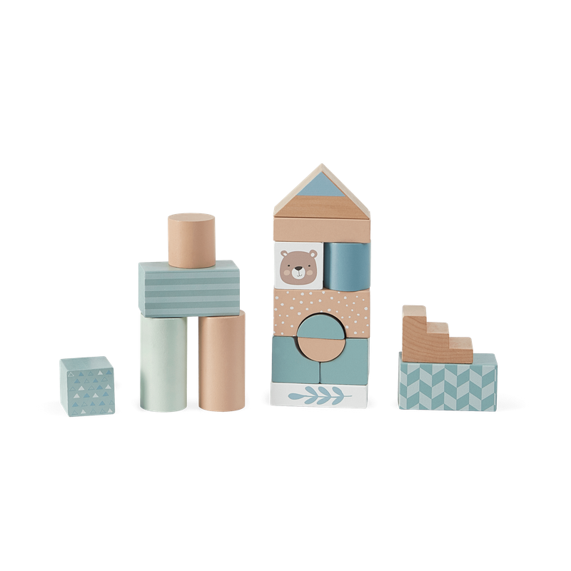 Bubble Wooden Baby Push Cart & Walker with 46 Building Blocks