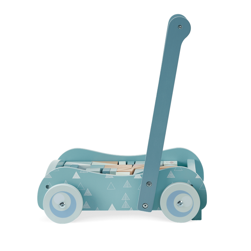 Bubble Wooden Baby Push Cart & Walker with 46 Building Blocks
